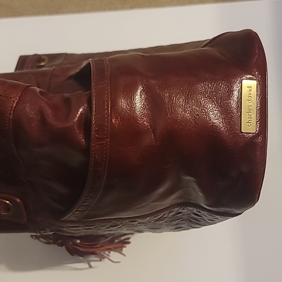 Charles David Red Alligator Satchal Tote Burgundy Hobo Handbag with Tassels - Picture 5 of 11